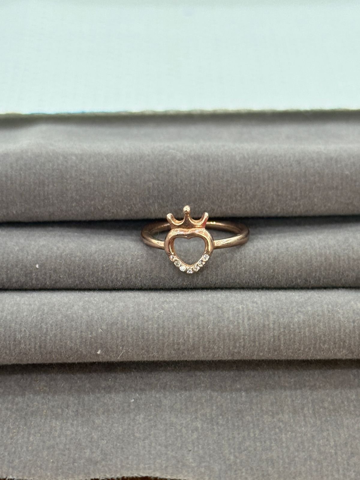 92.5 Silver Rose Gold Heart  Crown Ring